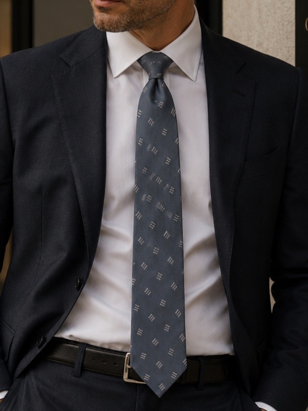 Giorgio Armani Cravatte Slate Blue Geometric Patterned 100% Silk Tie Italy